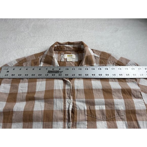 Maeve By Anthropologie Womens Tan White Gingham Button-Up Shirt Tunic Top Small - Picture 6 of 8